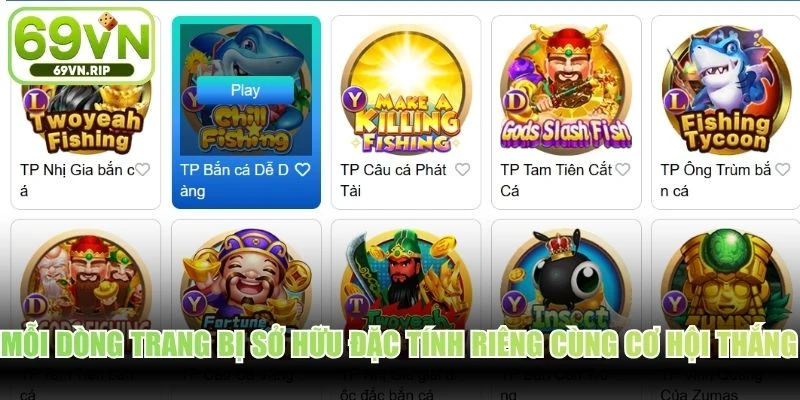 Mỗi dòng trang bị sở hữu đặc tính riêng cùng cơ hội thắng lớn