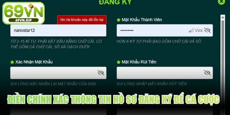 Điền chính xác thông tin hồ sơ đăng ký để cá cược trực tuyến thỏa đam mê