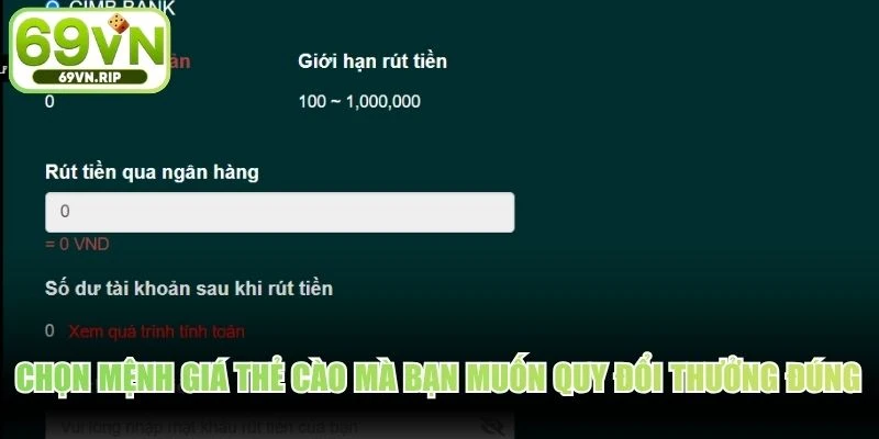 Chọn mệnh giá thẻ cào mà bạn muốn quy đổi thưởng đúng hướng dẫn